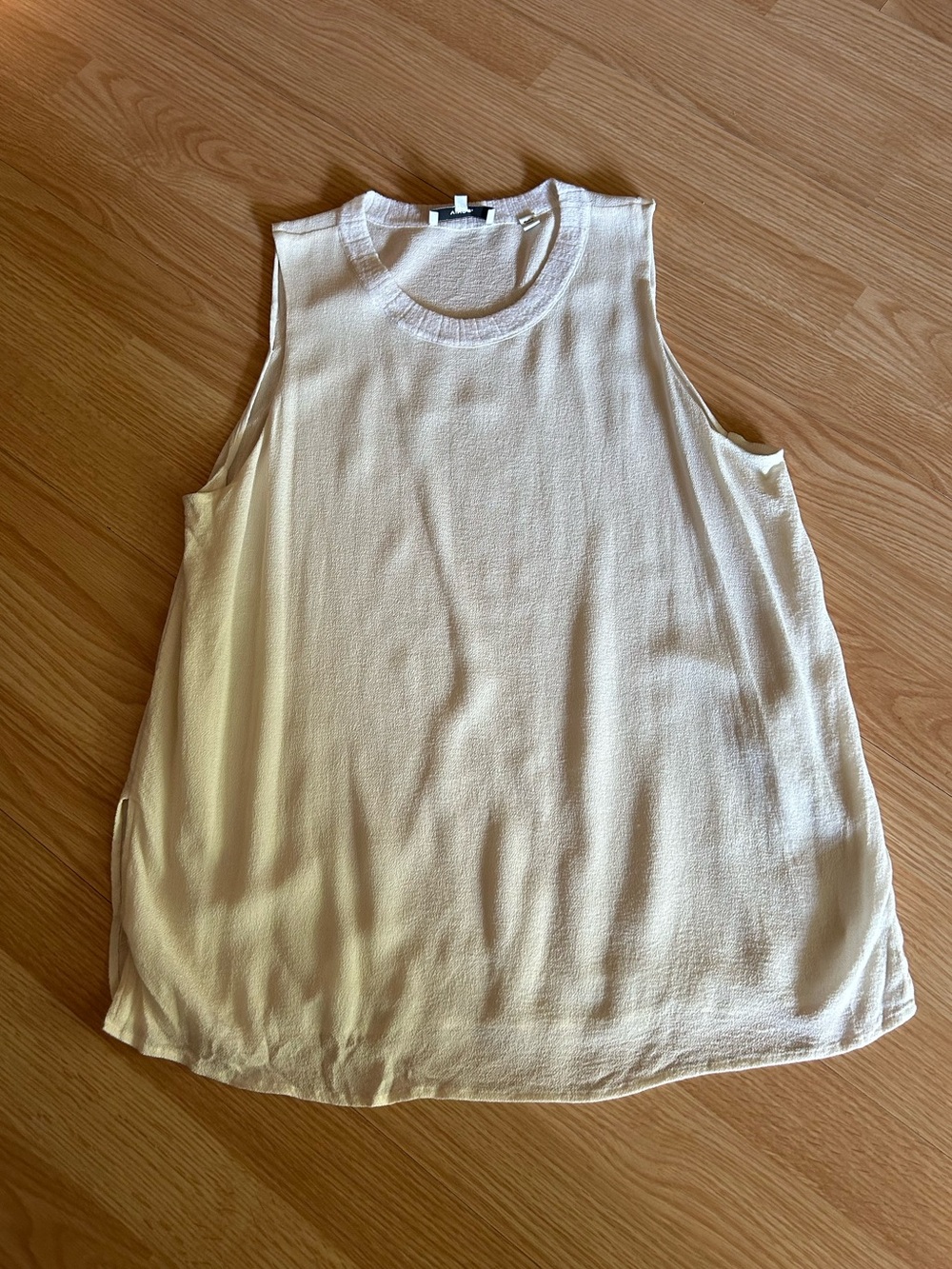 Vince Cream Off White Rib Trim Silk Shell Sleeveless Blouse XL